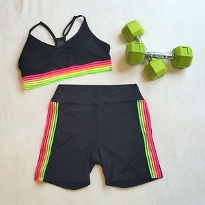 PINK Victoria's Secret Pink Sport Sports Bra Black & Neon Stripes Size XL